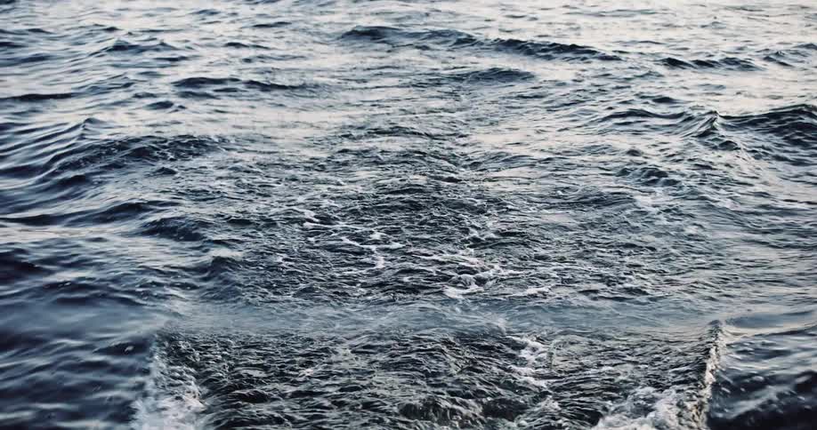A top-down view from the stern of a boat captures its churning wake before tilting up to reveal the vast, open ocean horizon