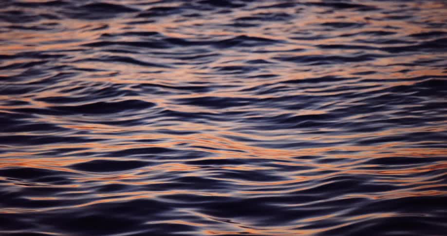 A mesmerizing close-up of dark water with gentle ripples reflecting the warm, golden light of sunset