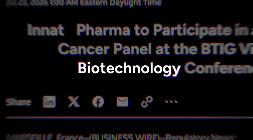 A rapid montage of online news headlines highlights the word 'Biotechnology' in a fast-paced stream of information