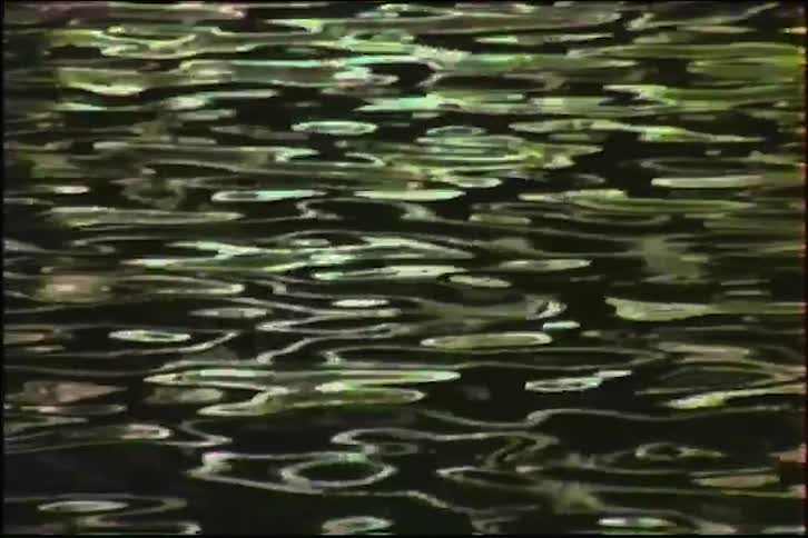 Vintage footage of shimmering light reflecting on dark, rippling water