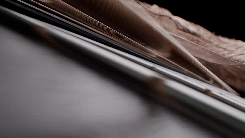 A mesmerizing macro slow-motion view shows a delicate brown feather gently swaying and revealing its intricate texture