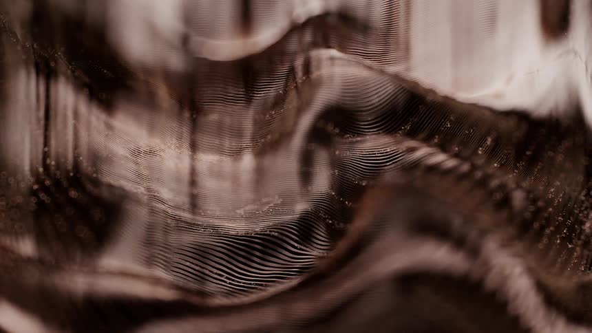 A sophisticated and abstract animation of a flowing, distorted grid with a shallow depth of field