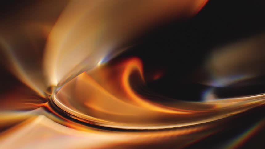 Warm, glowing abstract light forms and golden waves swirl gracefully in a continuous, hypnotic motion