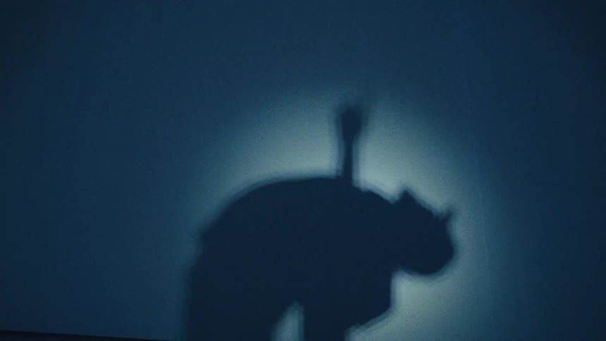 A dancers shadow against an industrial wall.
