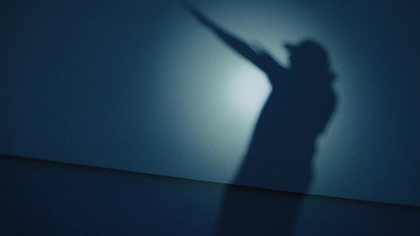 The shadow of a gunslinger dances and transforms into a bucking horse in a creative puppet show