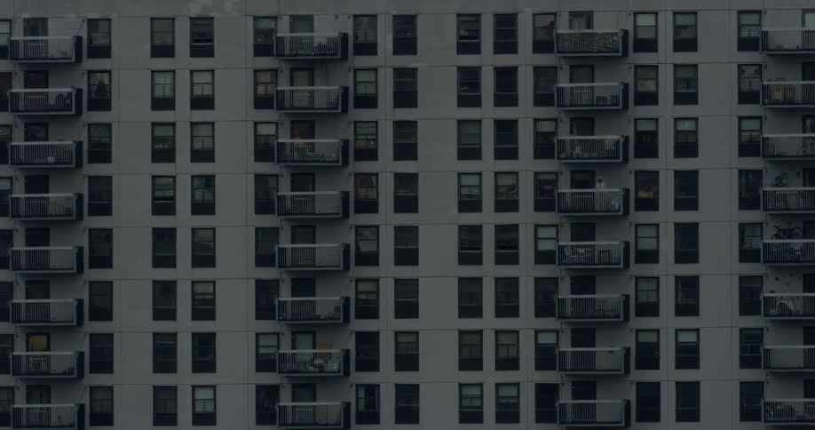 Rows of balconies near dusk