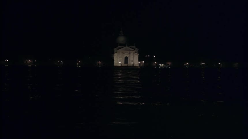 A building near water at night