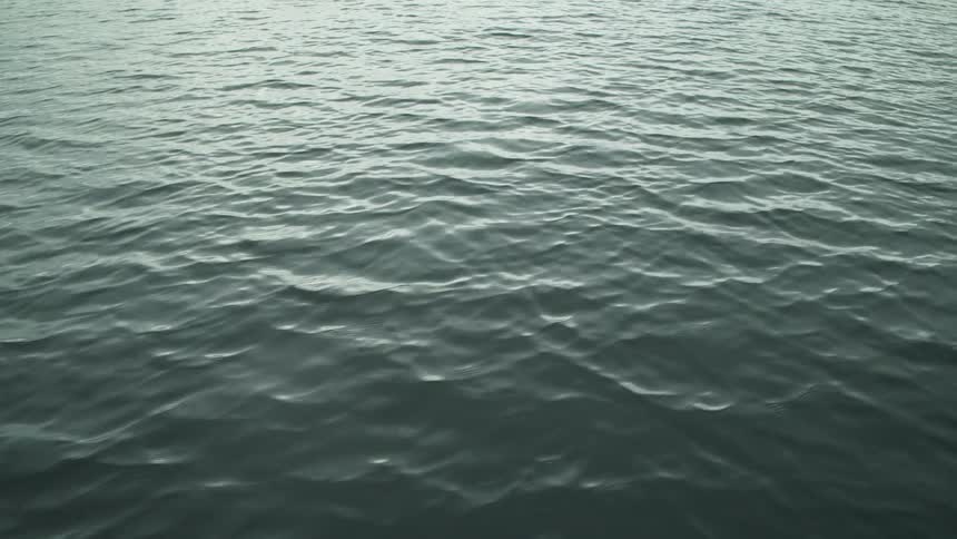 A calm body of water with gentle ripples moving across its dark surface
