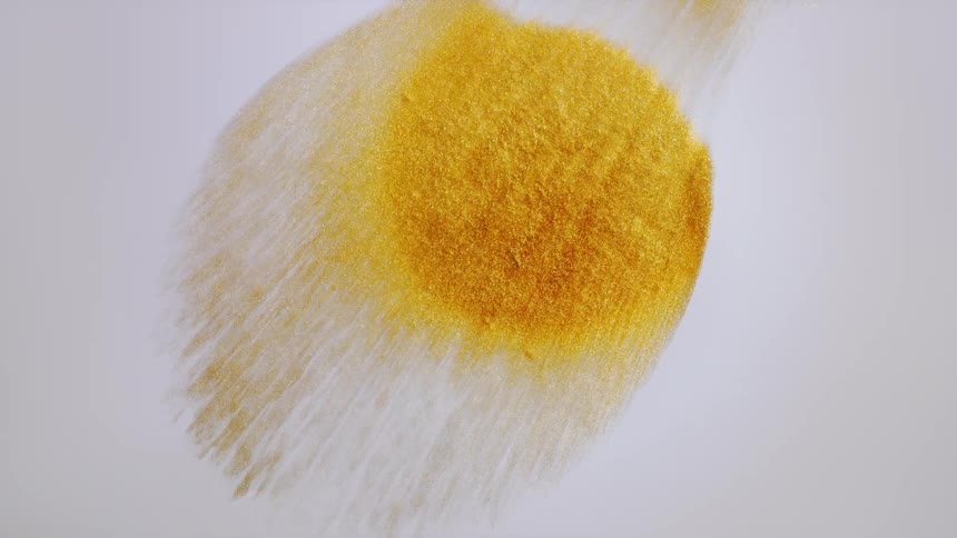 Shimmering gold metallic paint spreads across a white liquid surface, creating intricate abstract patterns