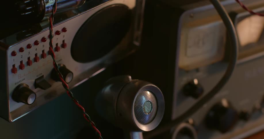 A microphone sits near some machines