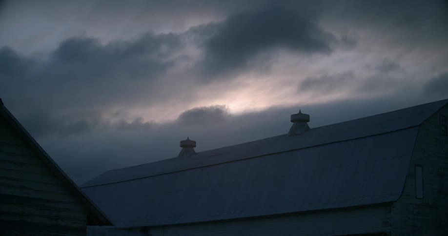 Dark clouds float over this building