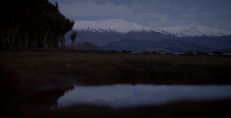 Mountains reflecting in a still lake