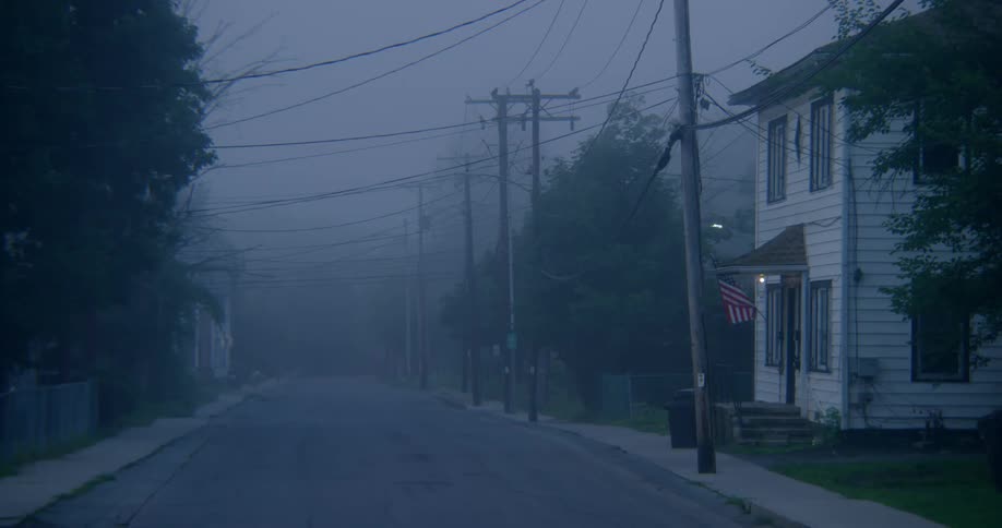 The town is covered with heavy fog