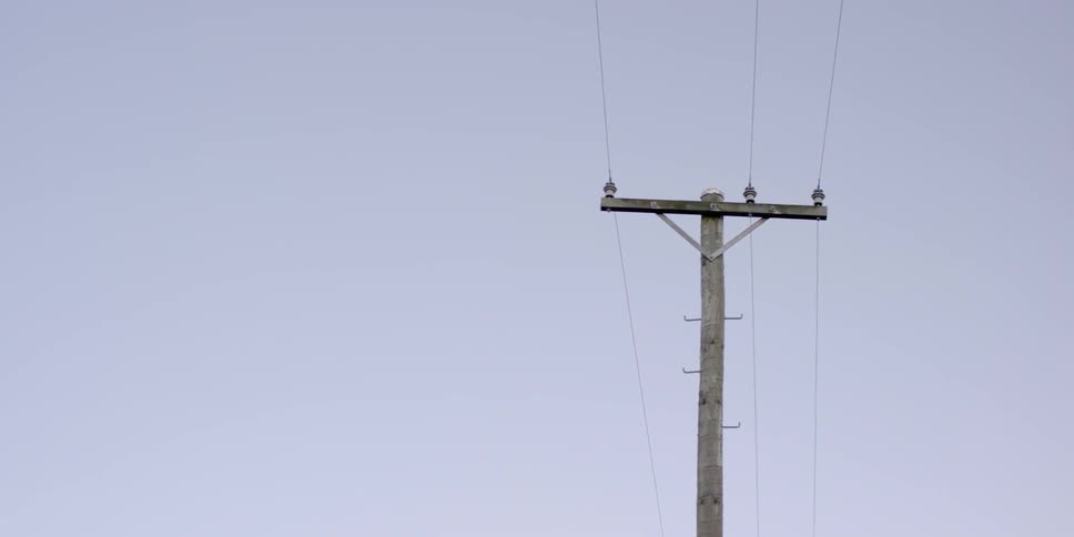 The tall pole has electrical wires on it
