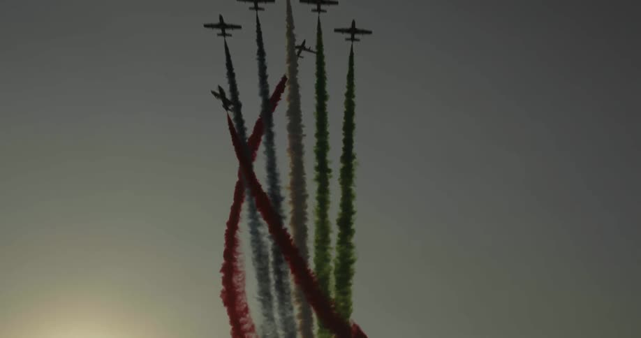 Jets fly together to create designs with colorful tails