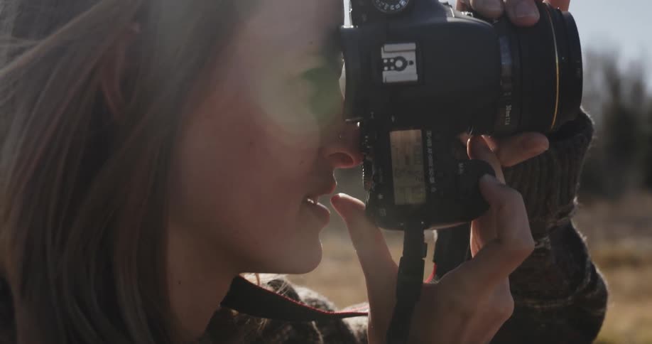 Closeup of woman photographer