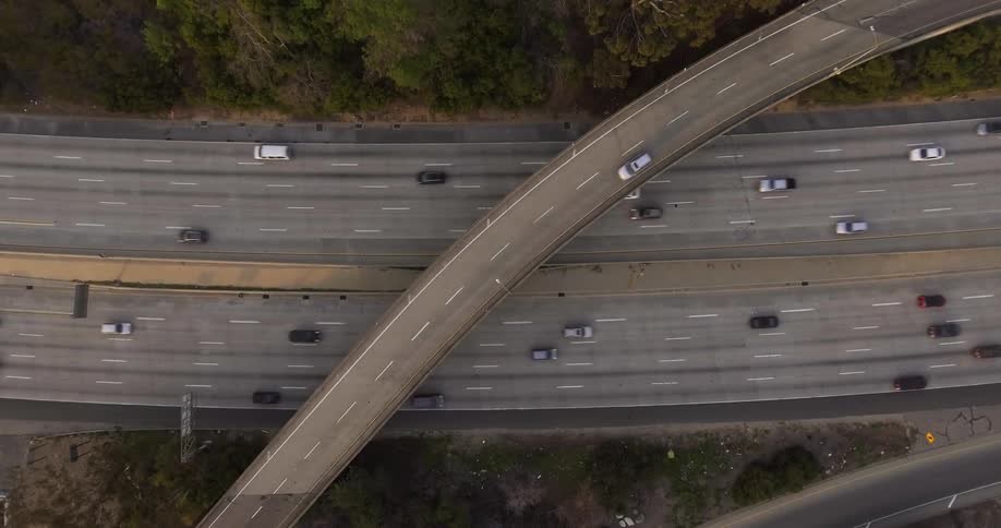 Cars drive on a freeway