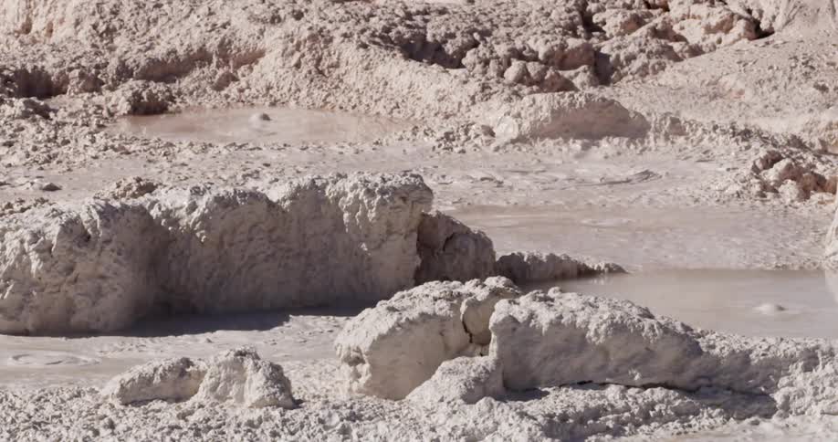 Mud bubbles in a muddy hot spring