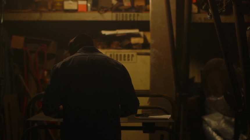A man stands in a workshop