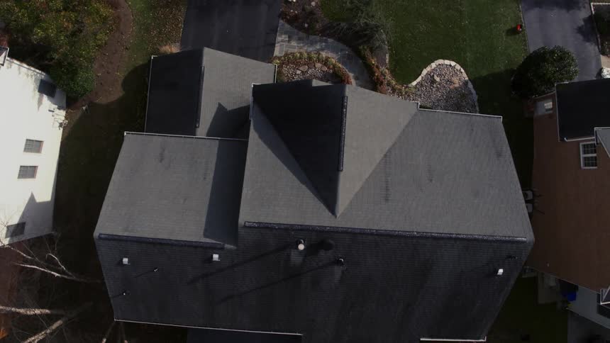 Aerial view of several houses on a sunny day