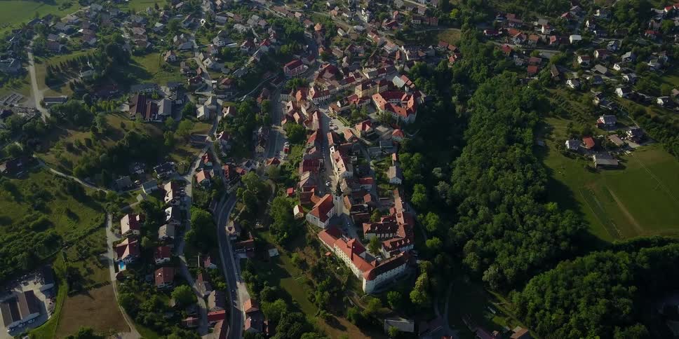 Aerial view of a large town in the plains