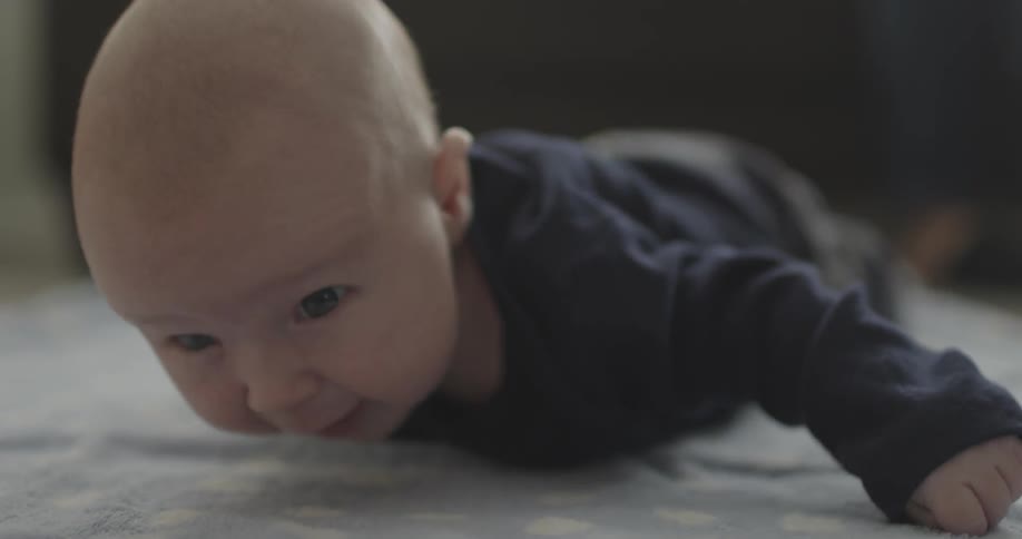 A baby wiggles and lays on its stomach