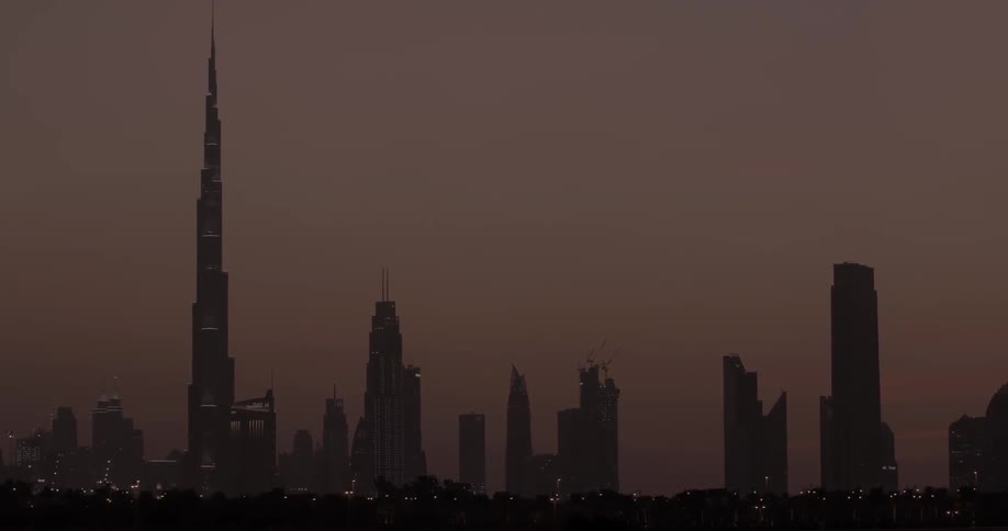 Dusk settles over a metropolitan area