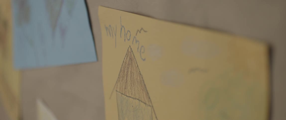 A close of view of a child's drawing of a house