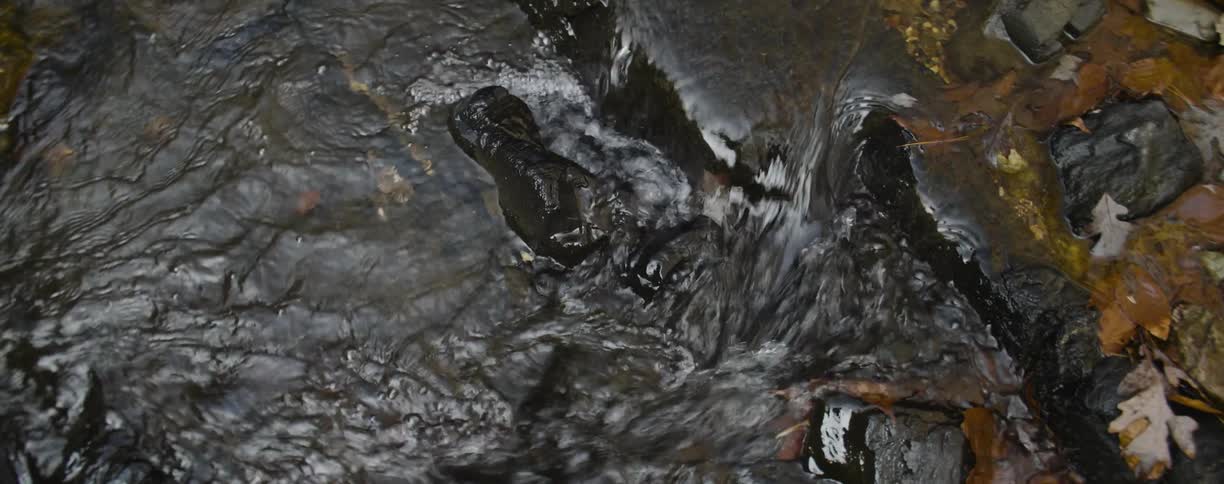 Water pouring off rocks into a small pool