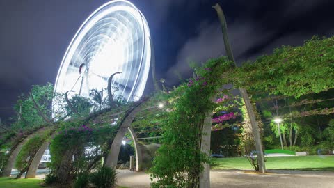 Time lapse of a ferris wheel at night