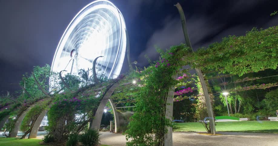 Time lapse of a ferris wheel at night