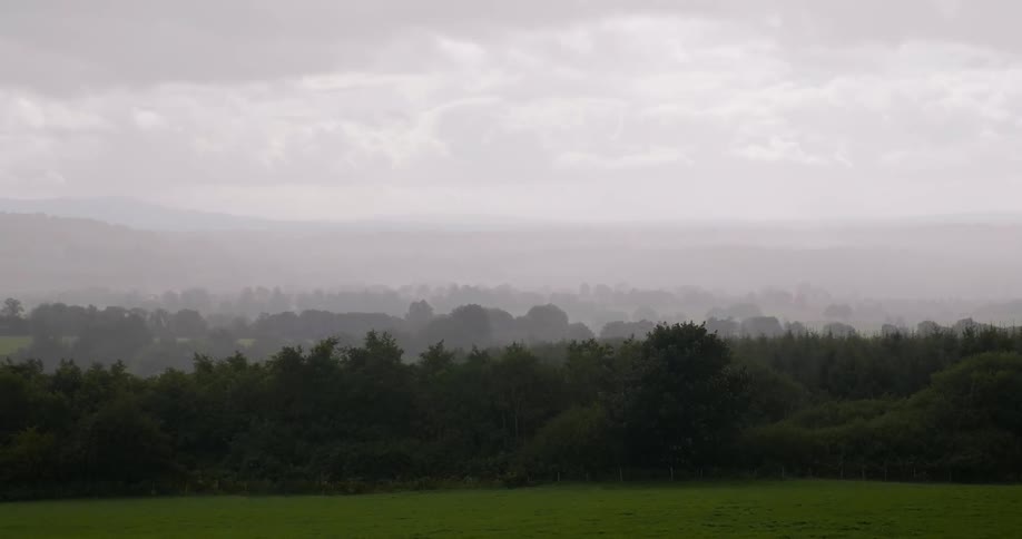 View of tree covered plains on a cloudy day
