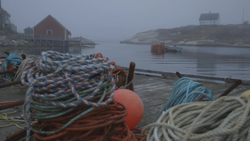 Close up of rope coils on a dock