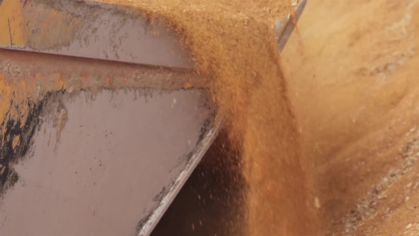 A farm dump truck is transporting grain