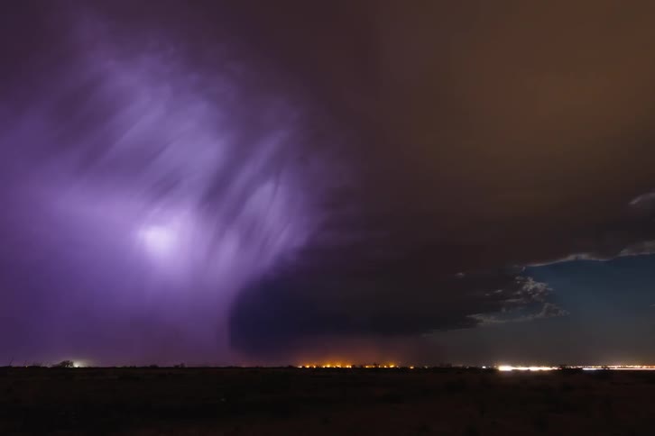Lightning is flashing all over the night sky