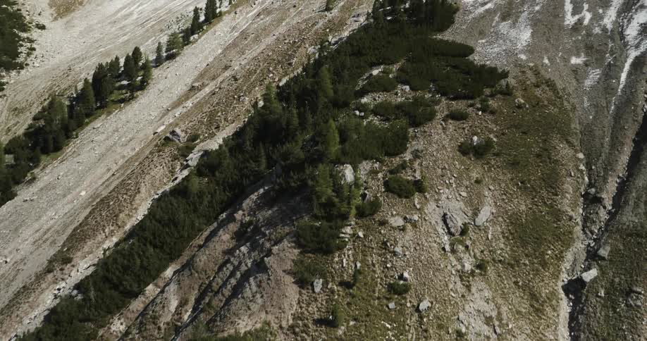 Trees line the top of a stone mountain