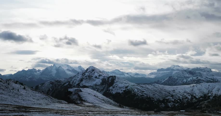 Snowy mountains on a cloudy day