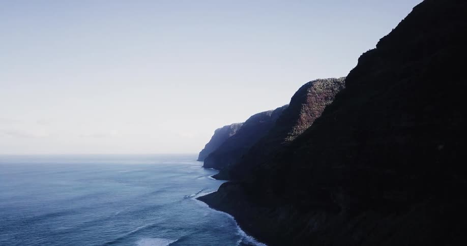 Waves rolling against rocky hills