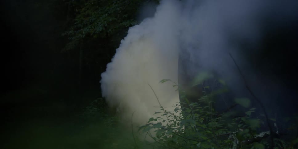 Smoke pours into the night air