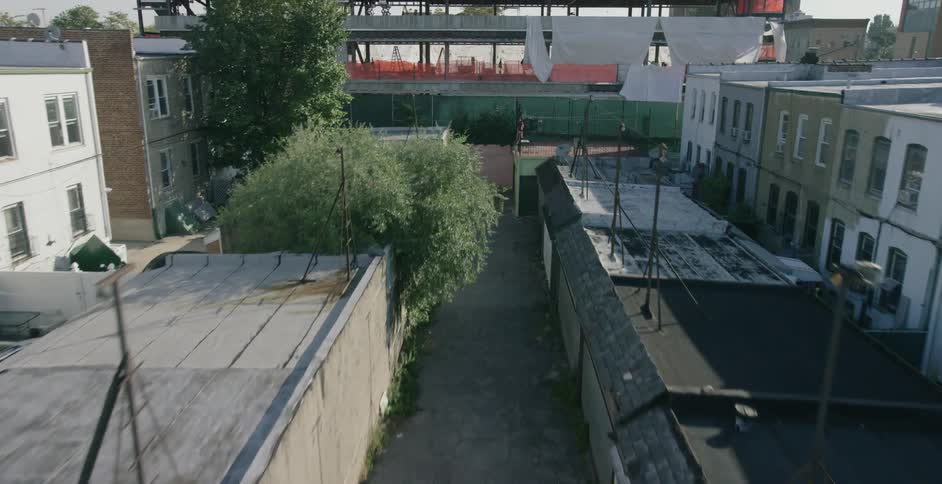 Overhead view of buildings