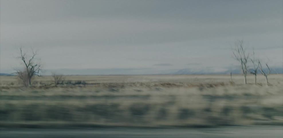 The vehicle is traveling down the road on a cloudy day