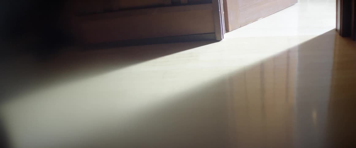 The shadow of a door opening and light spilling through