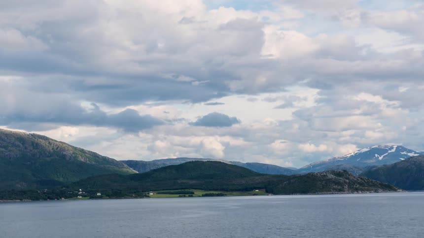Hyperlapse of mountains in a fjord in Norway
