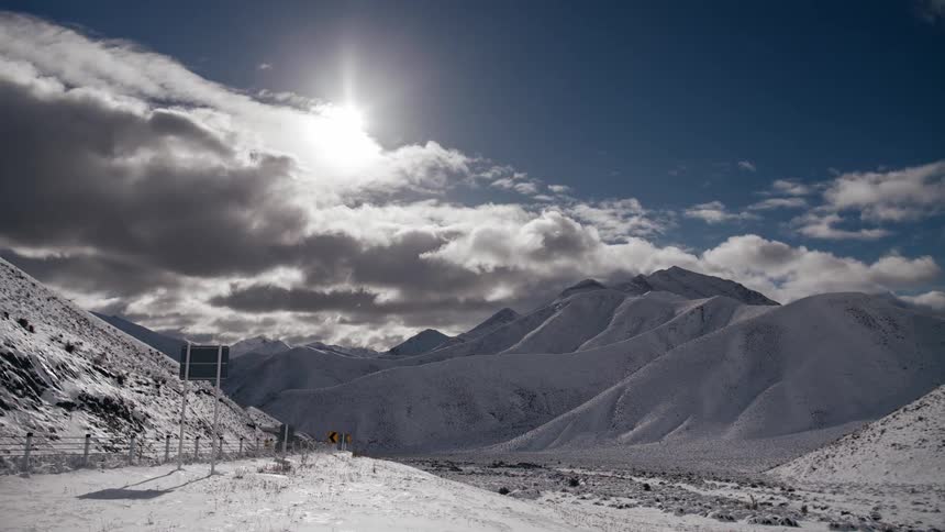 Time lapse of a mountain road in winter