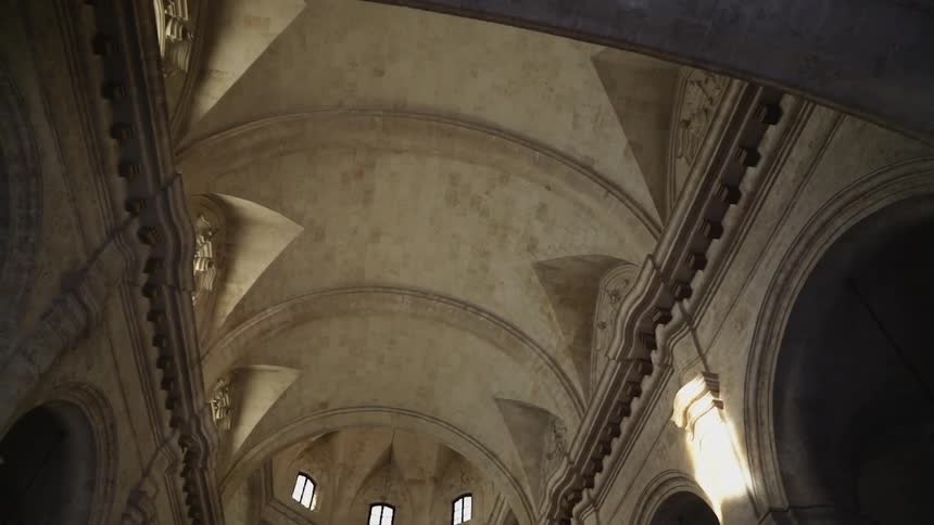 The inside of this building is full of stone arches