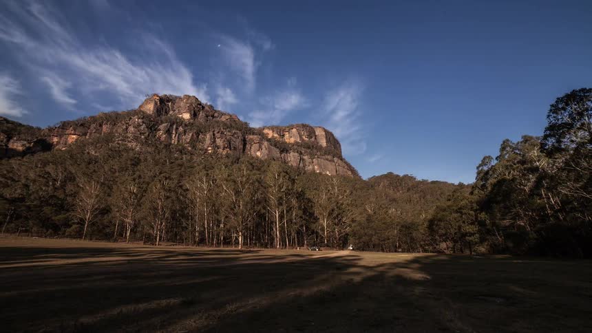 Time lapse of a rock ledge showing clouds and tourists throughout the day