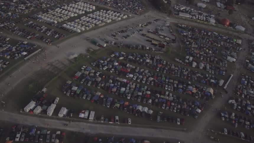 Overhead view of a large parking lot