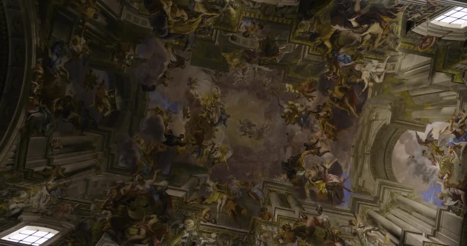 The ceiling is covered with artwork