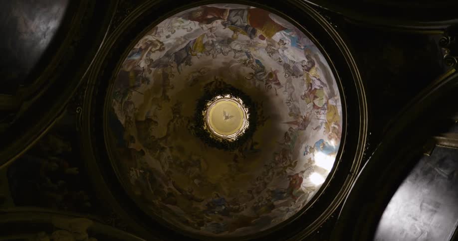 A painted mural covers a domed ceiling