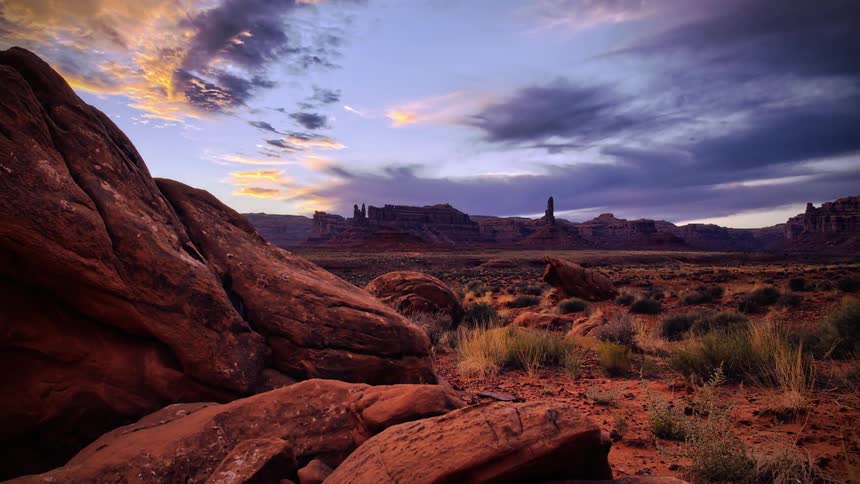 View of a rocky hilly desert on a cloudy day